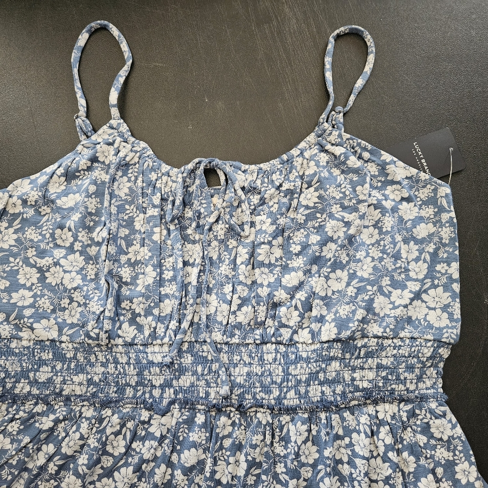 NWT - Lucky Brand Viscose Stretch Blue Floral Smocked Waist Maxi Dress - XL - Picture 5 of 15